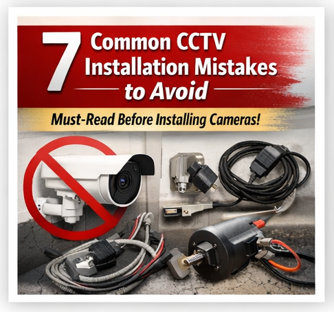 Common CCTV installation mistakes with incorrect camera placement, messy wiring, and exposed hardware.