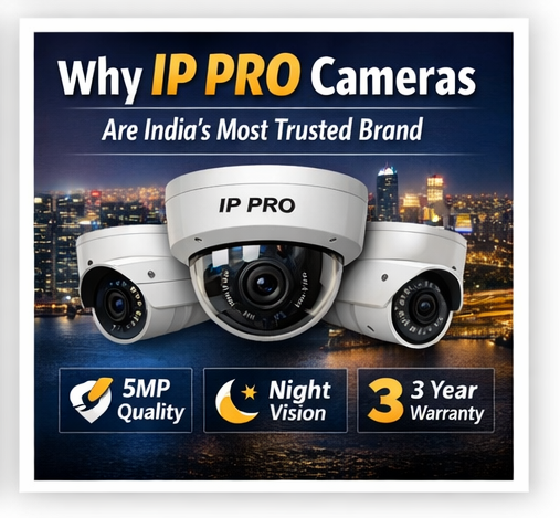 IP PRO CCTV cameras with features like 5MP quality, night vision, and 3-year warranty.